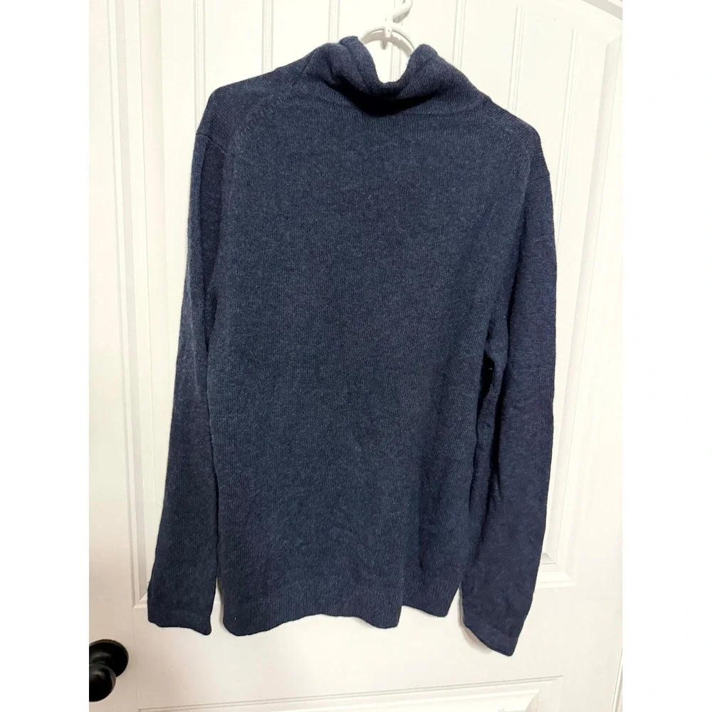 Banana Republic Wool Sweater Mens L Hooded Italian Yarn Navy Blue Pullover EUC
